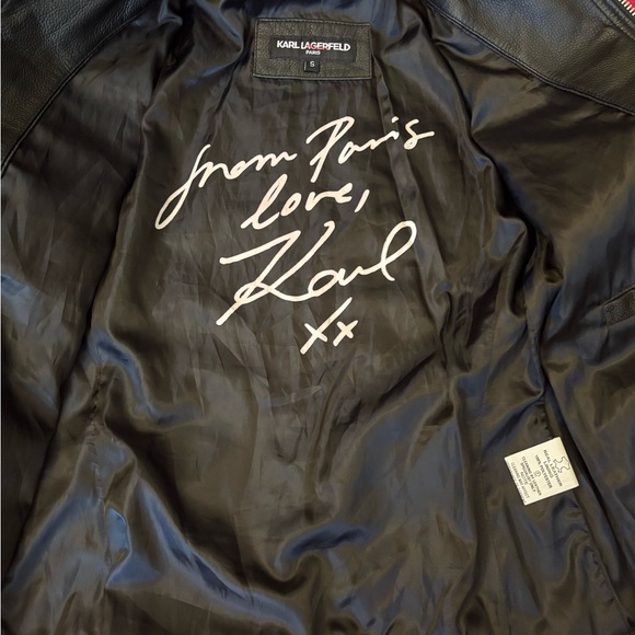 Karl Lagerfeld Black Leather Jacket with Signature Lining - Picture 9 of 9
